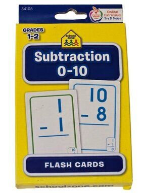 School Zone Subtraction 0-10 Flash Cards Math Grades 1-2 Ages 6 and Up Kids NEW